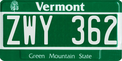 VT license plate ZWY362