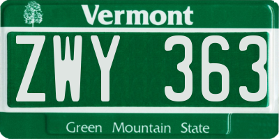 VT license plate ZWY363