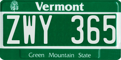 VT license plate ZWY365