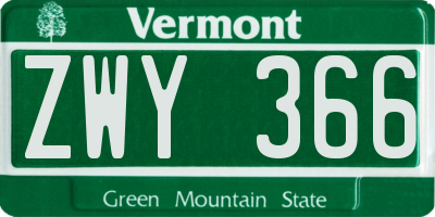 VT license plate ZWY366