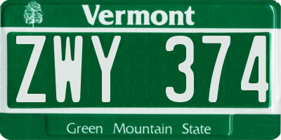 VT license plate ZWY374