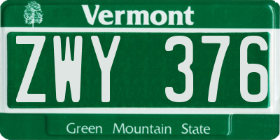 VT license plate ZWY376