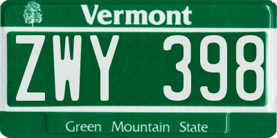 VT license plate ZWY398