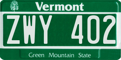 VT license plate ZWY402