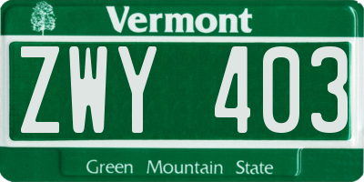 VT license plate ZWY403