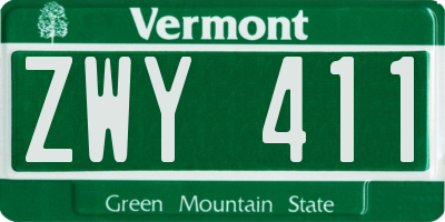 VT license plate ZWY411