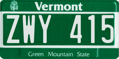 VT license plate ZWY415