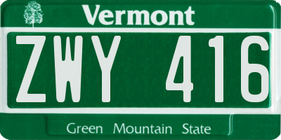 VT license plate ZWY416