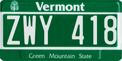 VT license plate ZWY418