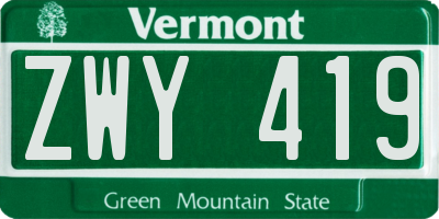 VT license plate ZWY419
