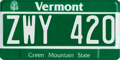 VT license plate ZWY420