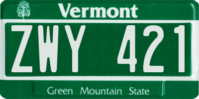 VT license plate ZWY421