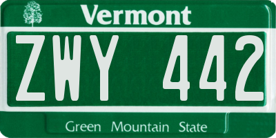 VT license plate ZWY442
