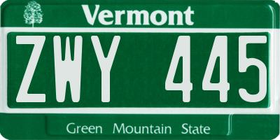 VT license plate ZWY445