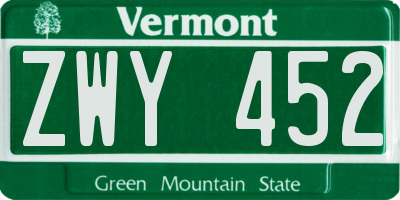 VT license plate ZWY452