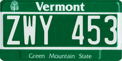 VT license plate ZWY453