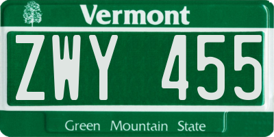 VT license plate ZWY455