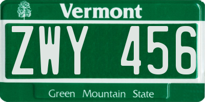 VT license plate ZWY456