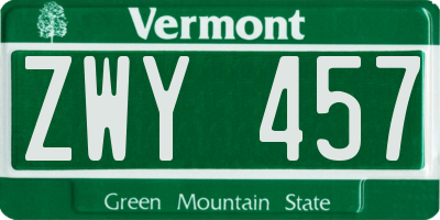 VT license plate ZWY457