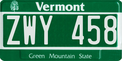 VT license plate ZWY458
