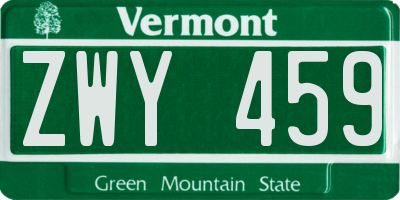 VT license plate ZWY459