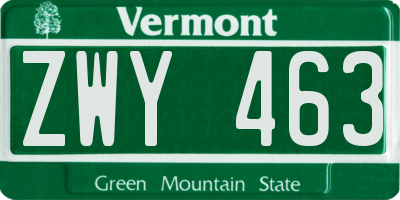 VT license plate ZWY463