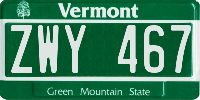 VT license plate ZWY467