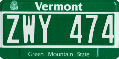 VT license plate ZWY474