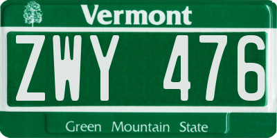 VT license plate ZWY476