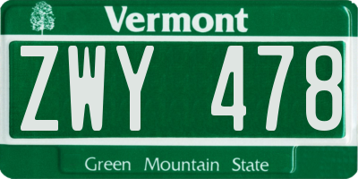 VT license plate ZWY478