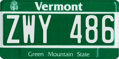 VT license plate ZWY486