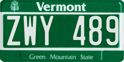 VT license plate ZWY489