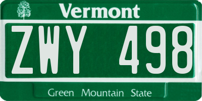 VT license plate ZWY498