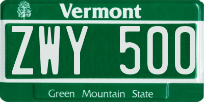 VT license plate ZWY500