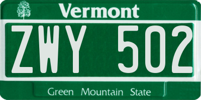 VT license plate ZWY502