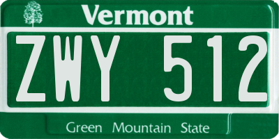 VT license plate ZWY512
