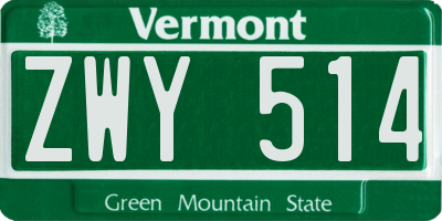 VT license plate ZWY514