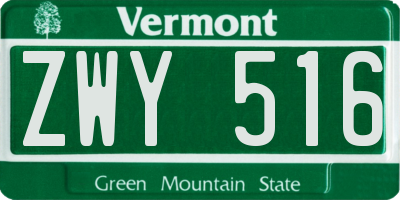 VT license plate ZWY516