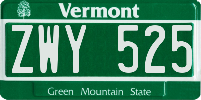 VT license plate ZWY525