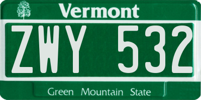 VT license plate ZWY532