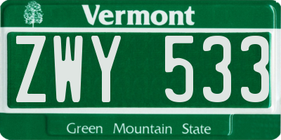 VT license plate ZWY533