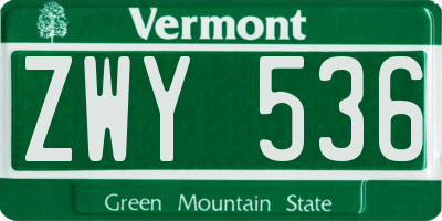 VT license plate ZWY536