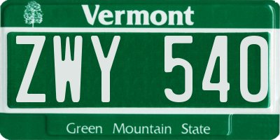VT license plate ZWY540