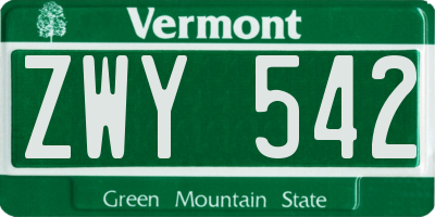 VT license plate ZWY542