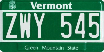 VT license plate ZWY545