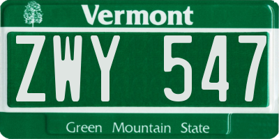 VT license plate ZWY547