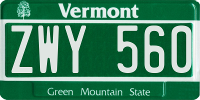 VT license plate ZWY560