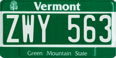 VT license plate ZWY563