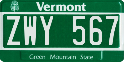 VT license plate ZWY567