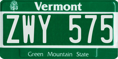 VT license plate ZWY575